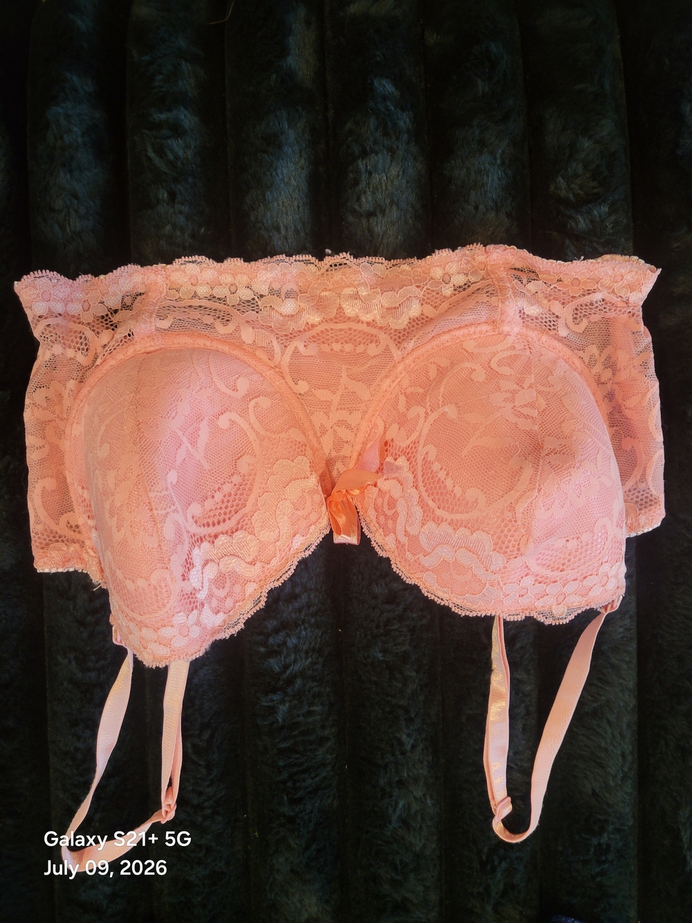 Strapless Lace Bustier Bra with Removable Straps - Pink